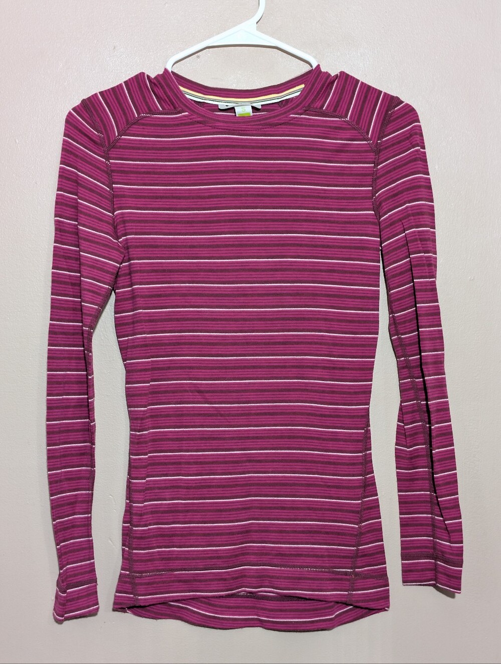 Smartwool Womens Merino Wool Long Sleeve Base Layer Top Magenta Striped S